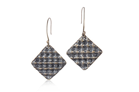 Oxidized Sterling Silver Square Drop Earrings